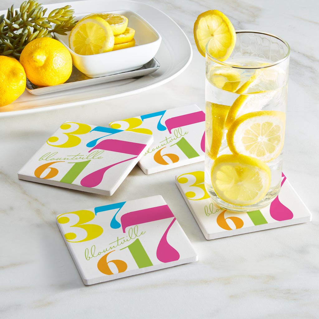 Bright Modern Color Block City Zip Tennessee Blountville | Absorbent Coasters | Set of 4 | Min 2