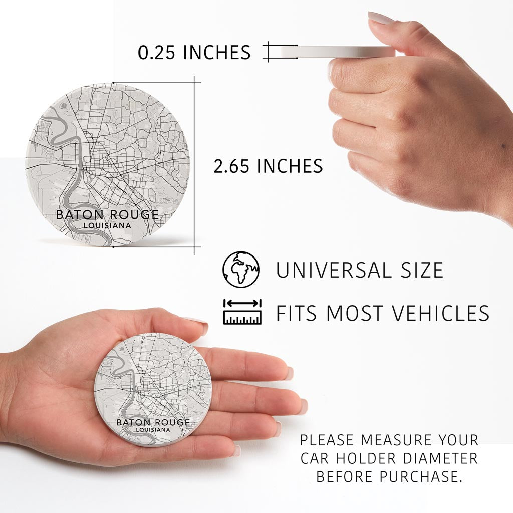 Minimalistic Baton Rouge White Map| Absorbent Car Coasters | Set of 2 | Min 4