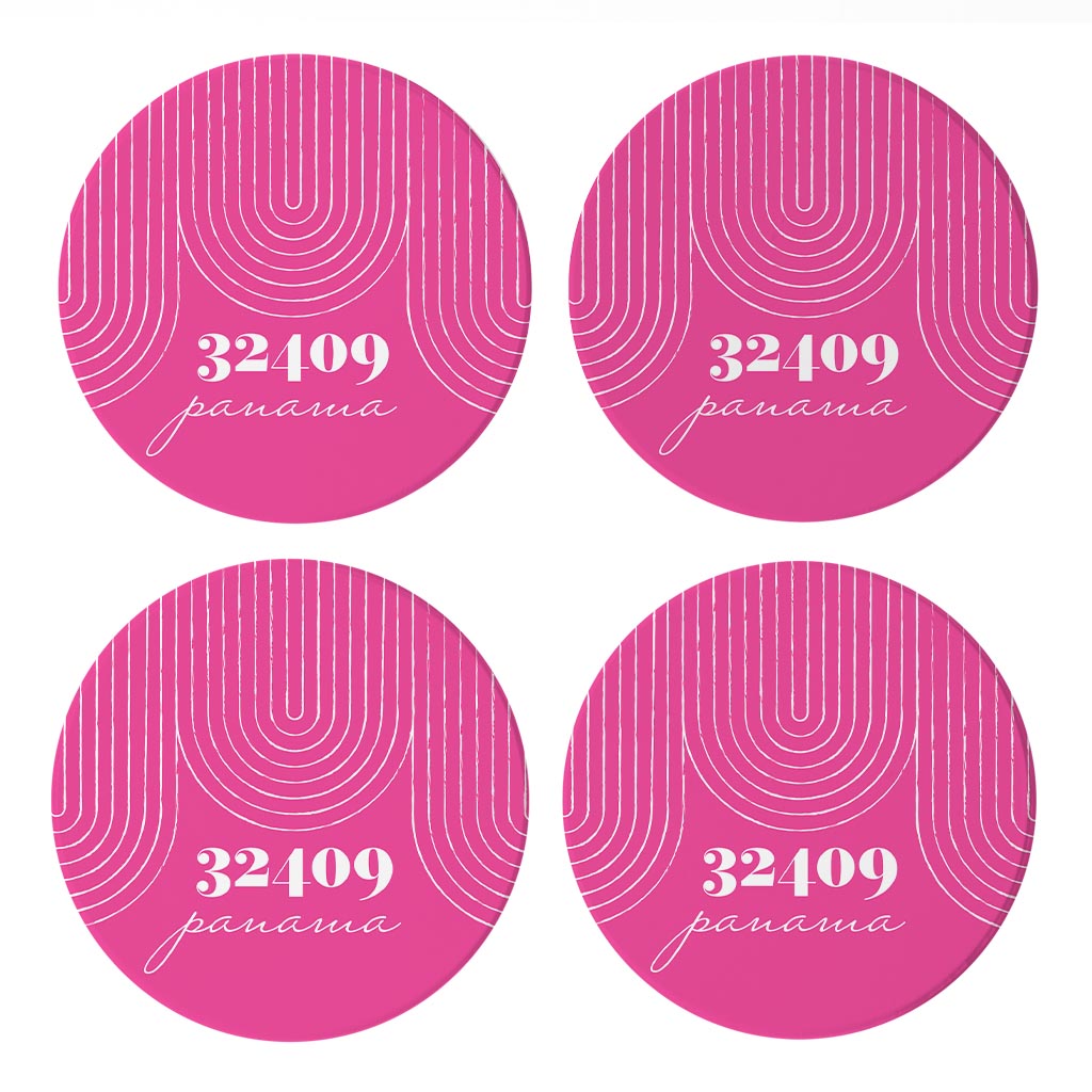 Bright Modern City Zip On Pink Florida Panama | Absorbent Coasters | Set of 4 | Min 2
