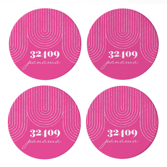 Bright Modern City Zip On Pink Florida Panama | Absorbent Coasters | Set of 4 | Min 2