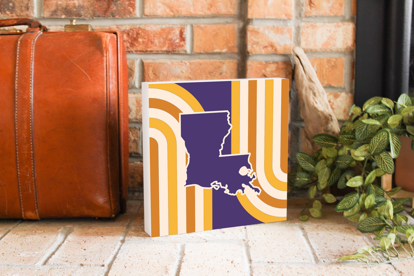 Purple Gold Louisiana Retro State Shape | Wood Block | Eaches | Min 2