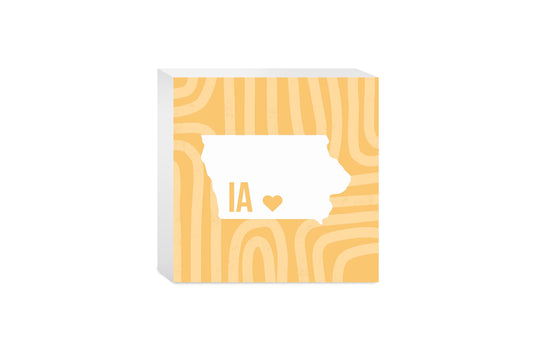 Boho Color Heart State On Yellow Iowa | Wood Block | Eaches | Min 4
