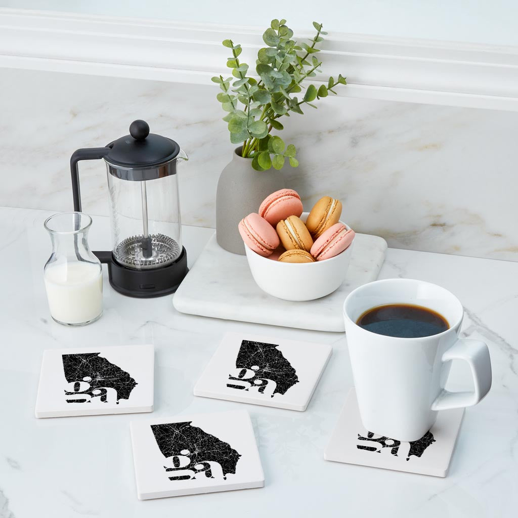 Black And White Abbreviated State Map White Georgia | Absorbent Coasters | Set of 4 | Min 2