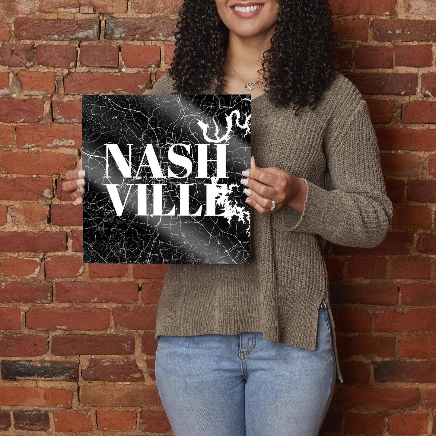 Minimalist B&W Tennessee Nashville Map 12x12 Glass Plaque