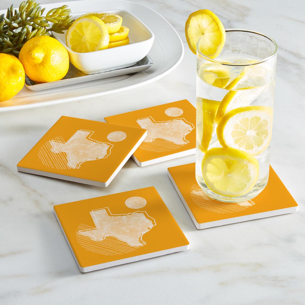 Bright Modern Geometric On Orange Texas | Absorbent Coasters | Set of 4 | Min 2