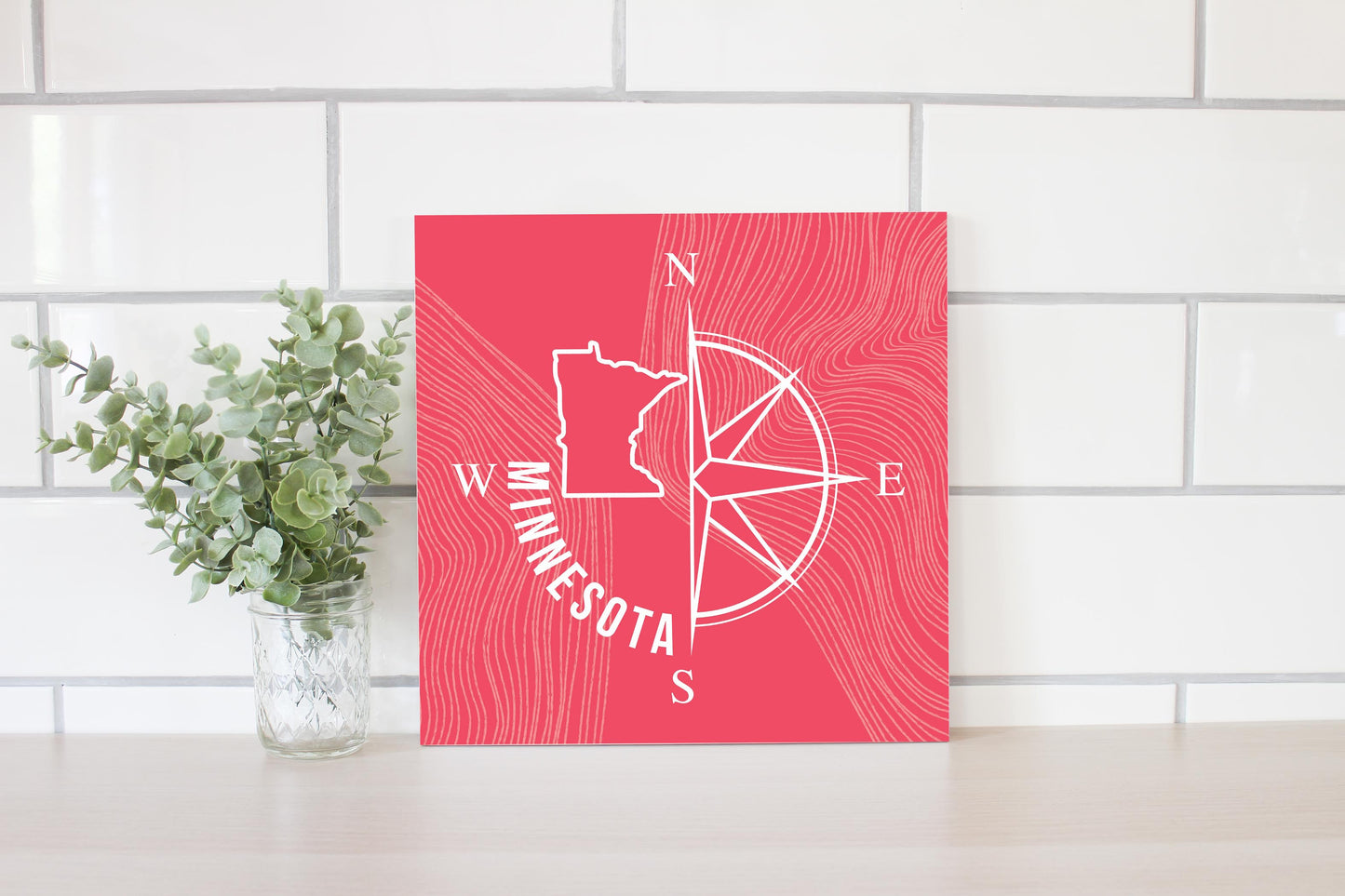 Boho Color Compass State On Pink Minnesota | Wood Sign | Eaches | Min 2