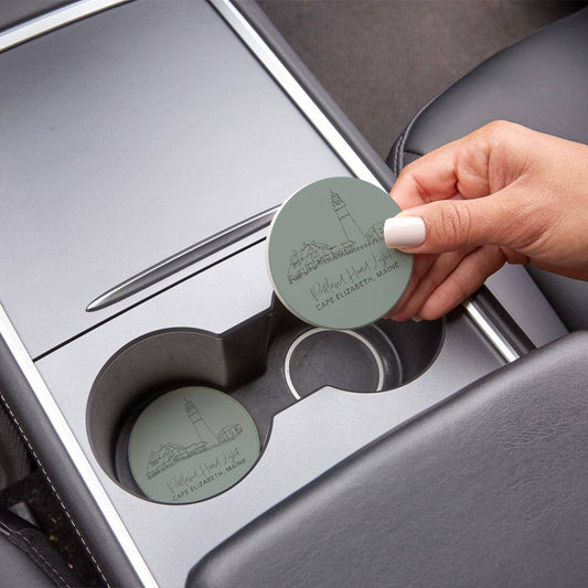 Portland Head Light Muted Coastal, Absorbent Car Coaster Set