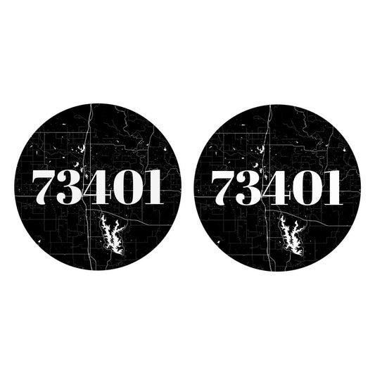 Minimalistic B&W Ardmore Ok 73401 Map | Absorbent Car Coasters | Set of 2 | Min 4