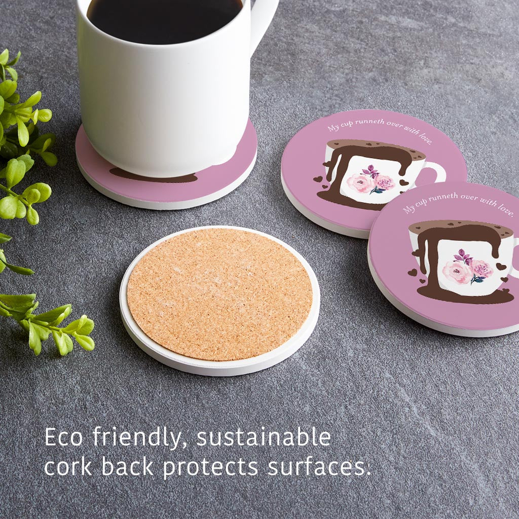 Purple Coffee Cup My Cup Runneth Over| Absorbent Coasters | Set of 4 | Min 2