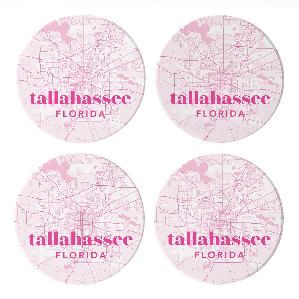 Bright Modern Pink Map Florida Tallahassee | Absorbent Coasters | Set of 4 | Min 2