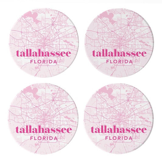 Bright Modern Pink Map Florida Tallahassee | Absorbent Coasters | Set of 4 | Min 2