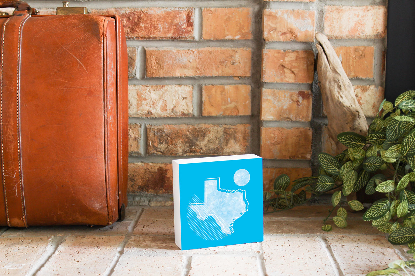 Bright Modern Geometric On Blue Texas | Wood Block | Eaches | Min 4