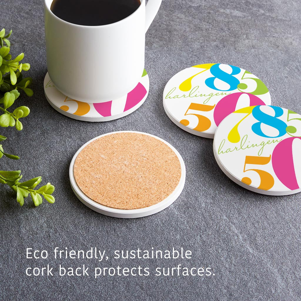 Bright Modern Color Block City Zip Texas Harlingen | Absorbent Coasters | Set of 4 | Min 2