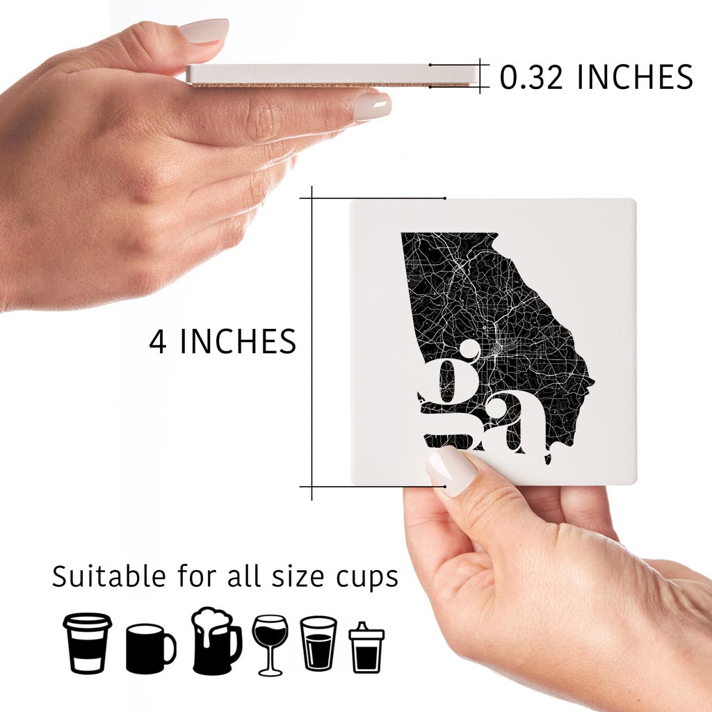 Black And White Abbreviated State Map White Georgia | Absorbent Coasters | Set of 4 | Min 2
