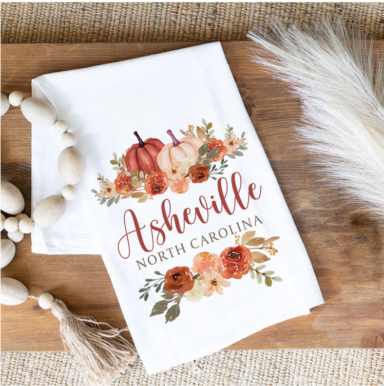 Tea Towel, Fall, Harvest, Pumpkins, Custom Name Drop