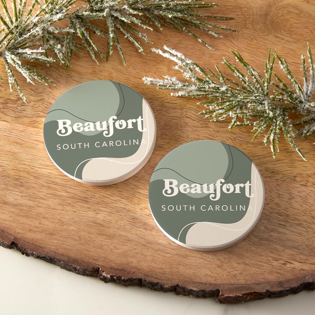 Vintage Groove Fluid Green South Carolina Beaufort| Absorbent Car Coasters | Set of 2 | Min 4