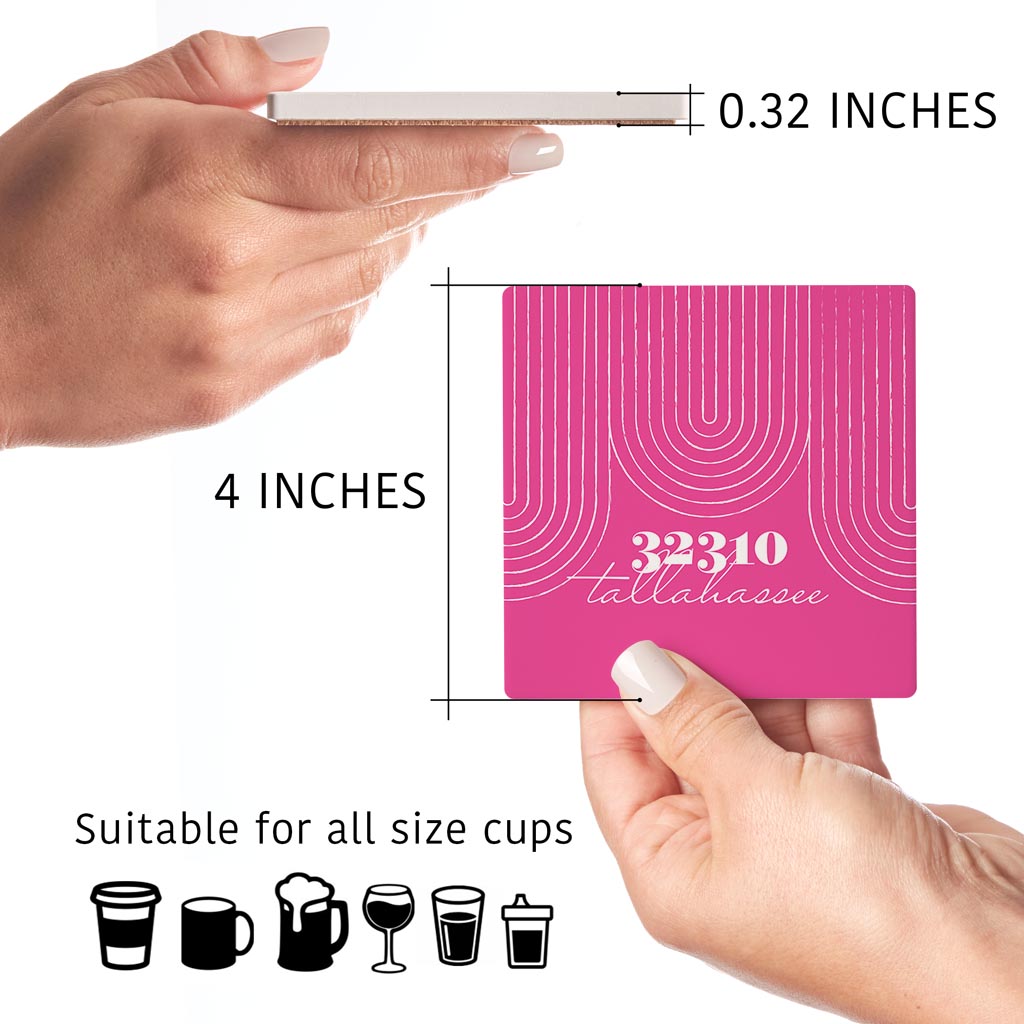 Bright Modern City Zip On Pink Florida Tallahassee | Absorbent Coasters | Set of 4 | Min 2
