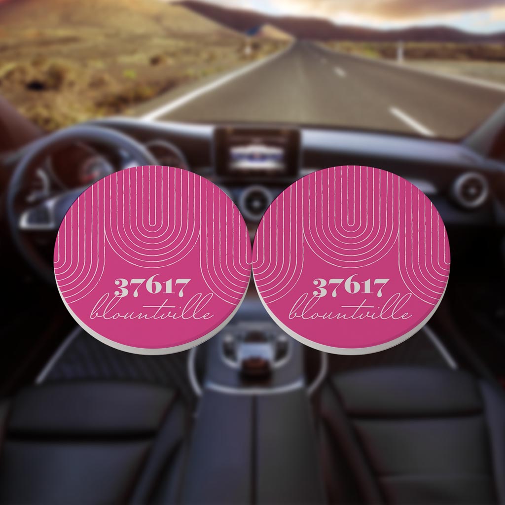 Bright Modern City Zip On Pink Tennessee Blountville | Absorbent Car Coasters | Set of 2 | Min 4
