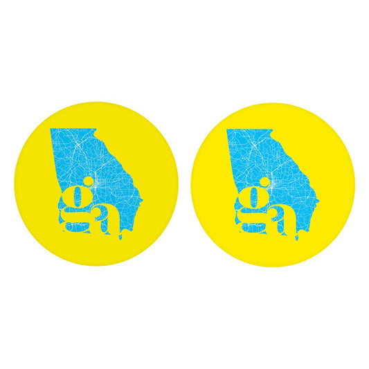 Bright Modern Abbreviated State Yellow Georgia | Absorbent Car Coasters | Set of 2 | Min 4