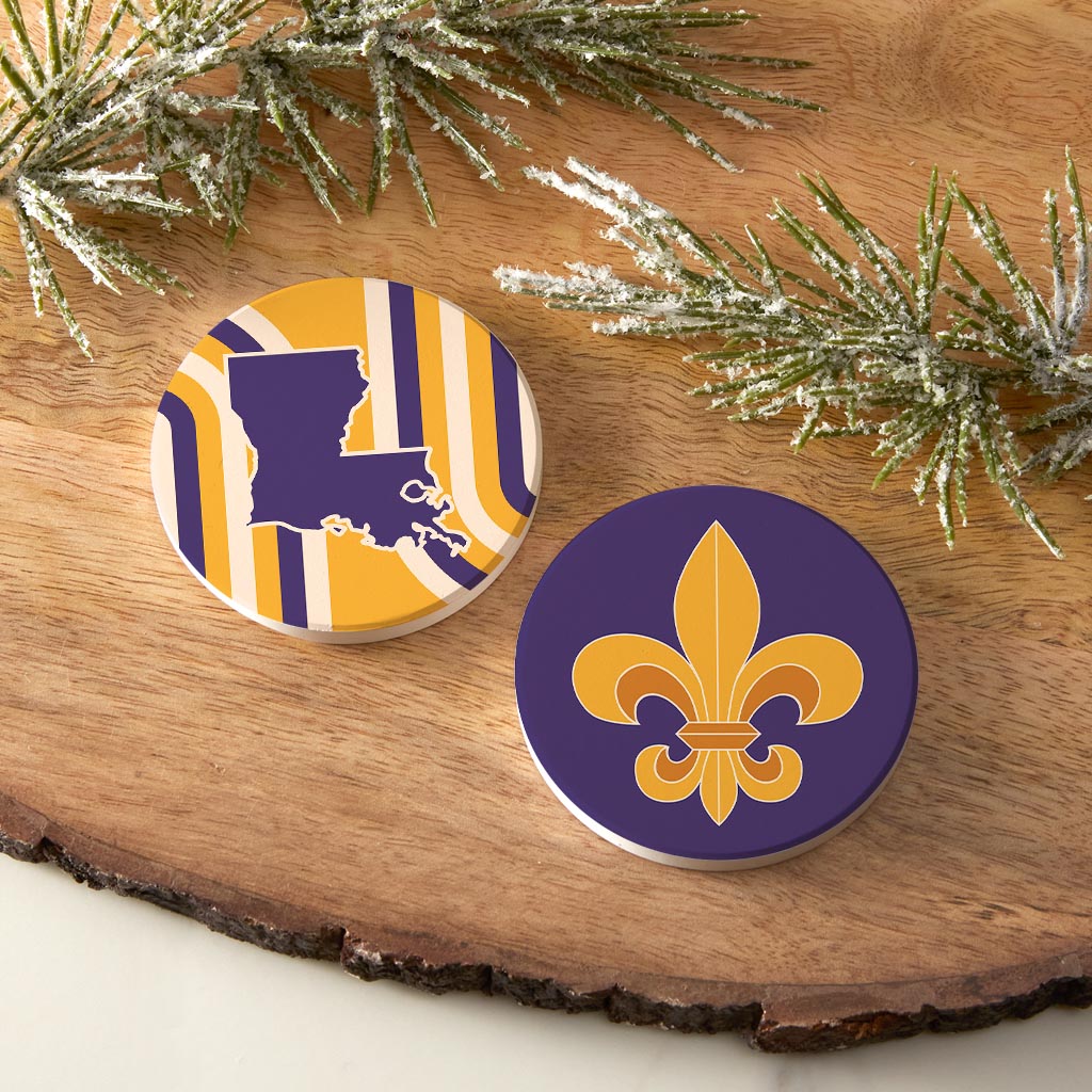 Purple Gold Louisiana Retro Set | Absorbent Car Coasters | Set of 2 | Min 4