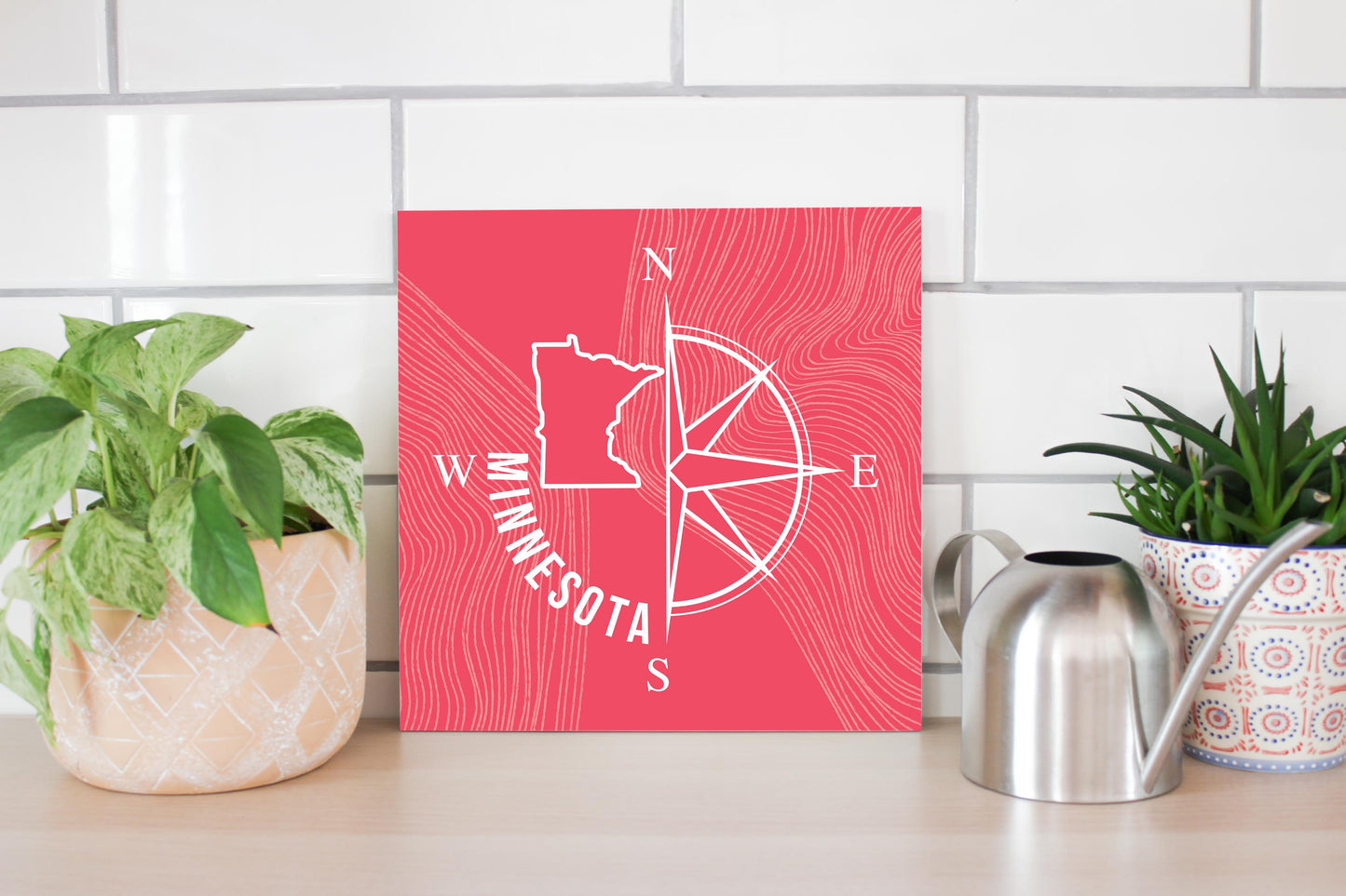 Boho Color Compass State On Pink Minnesota | Wood Sign | Eaches | Min 2