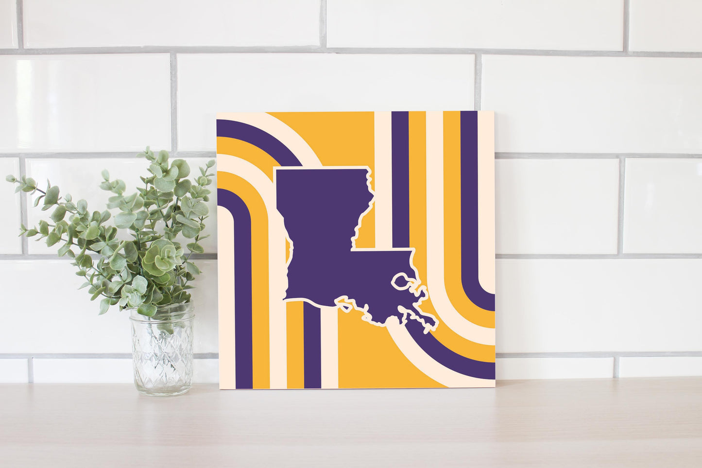 Purple Gold Louisiana Retro State Shape | Wood Sign | Eaches | Min 2