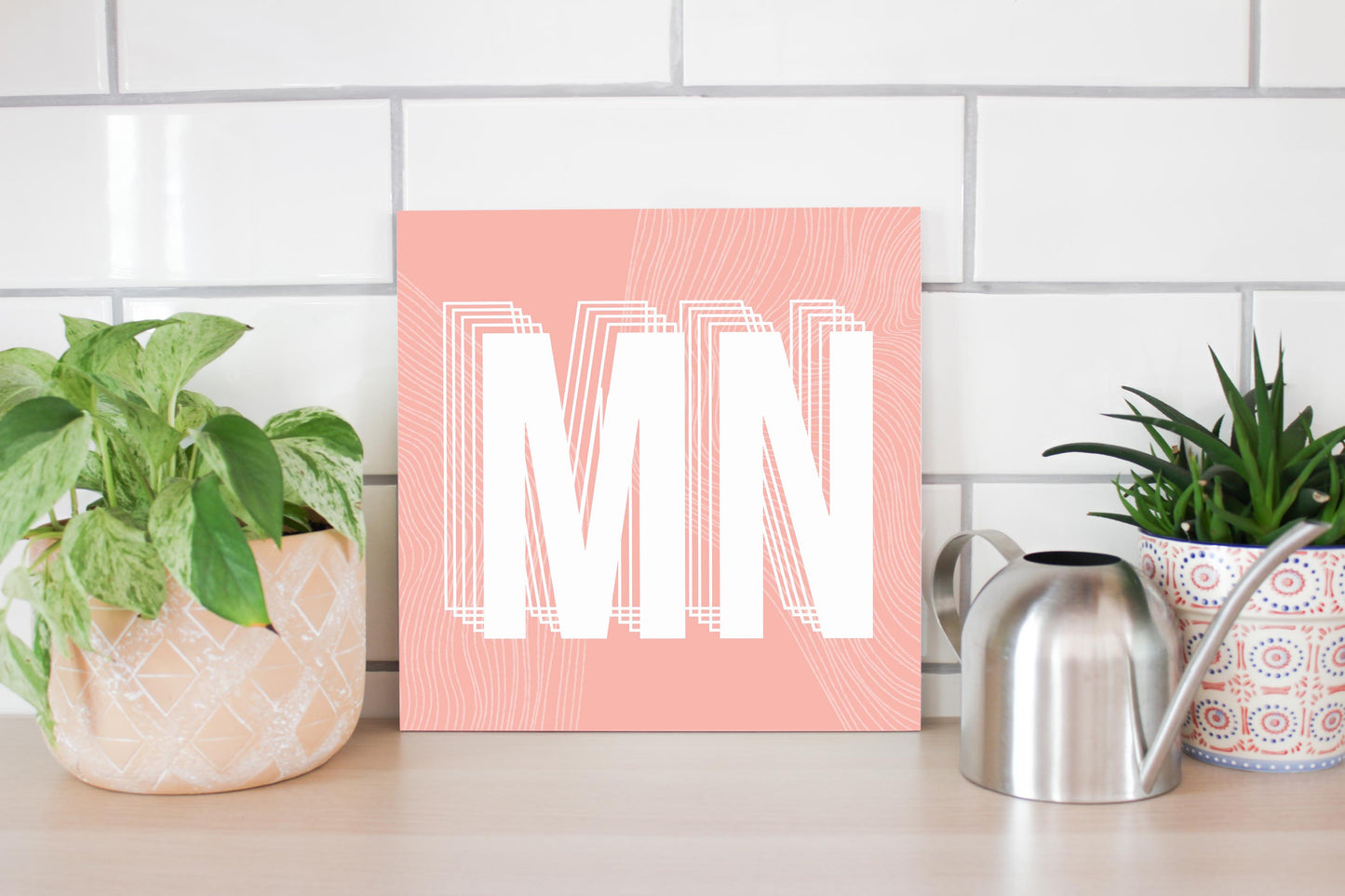 Boho Color Abbreviated On Pink Minnesota | Wood Sign | Eaches | Min 2