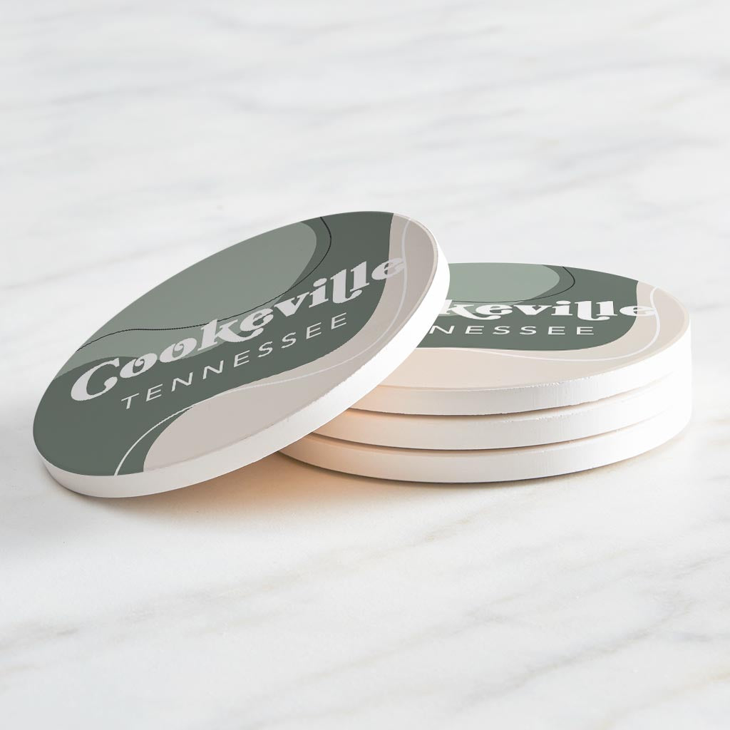 Vintage Groove Fluid Green Tennessee Cookeville| Absorbent Coasters | Set of 4 | Min 2