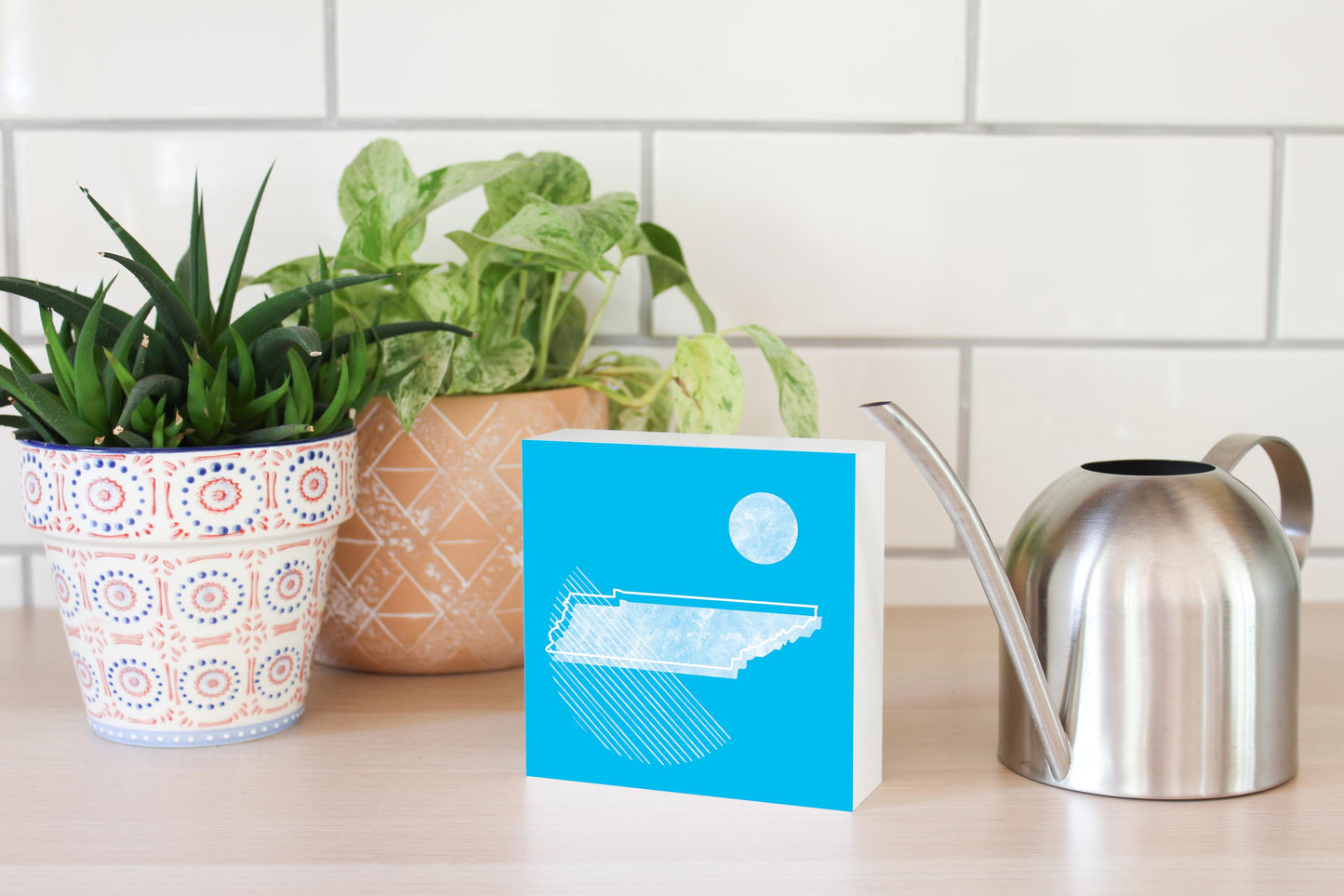 Bright Modern Geometric On Blue Tennessee | Wood Block | Eaches | Min 4