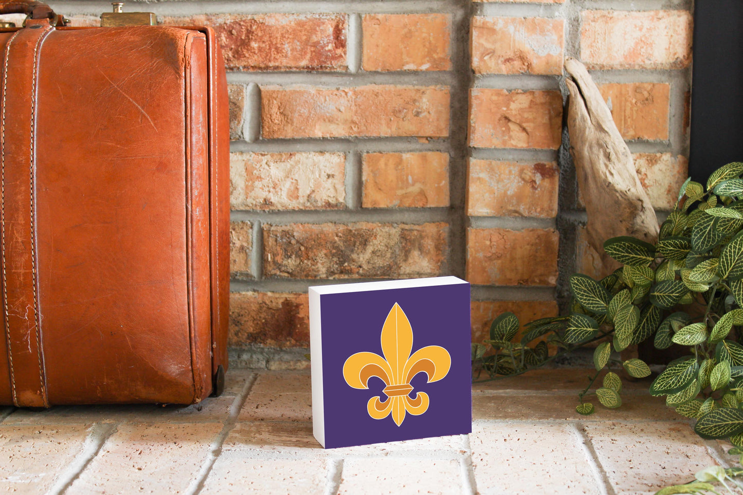 Purple Gold Louisiana Fleur De Lis | Wood Block | Eaches | Min 4