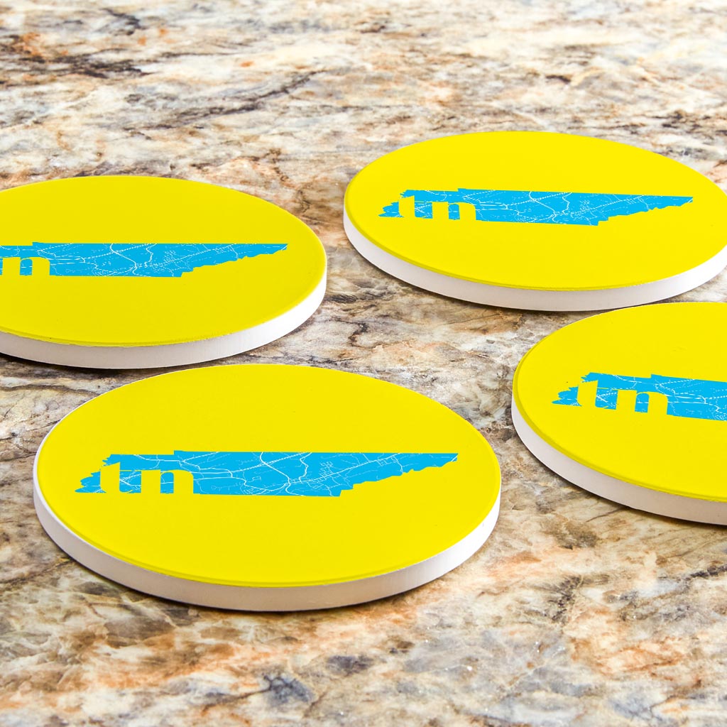 Bright Modern Abbreviated State Yellow Florida Blountville | Absorbent Coasters | Set of 4 | Min 2