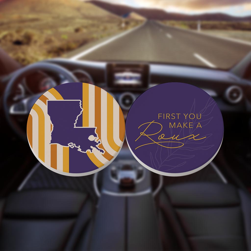 Purple Gold Louisiana Retro Set | Absorbent Car Coasters | Set of 2 | Min 4
