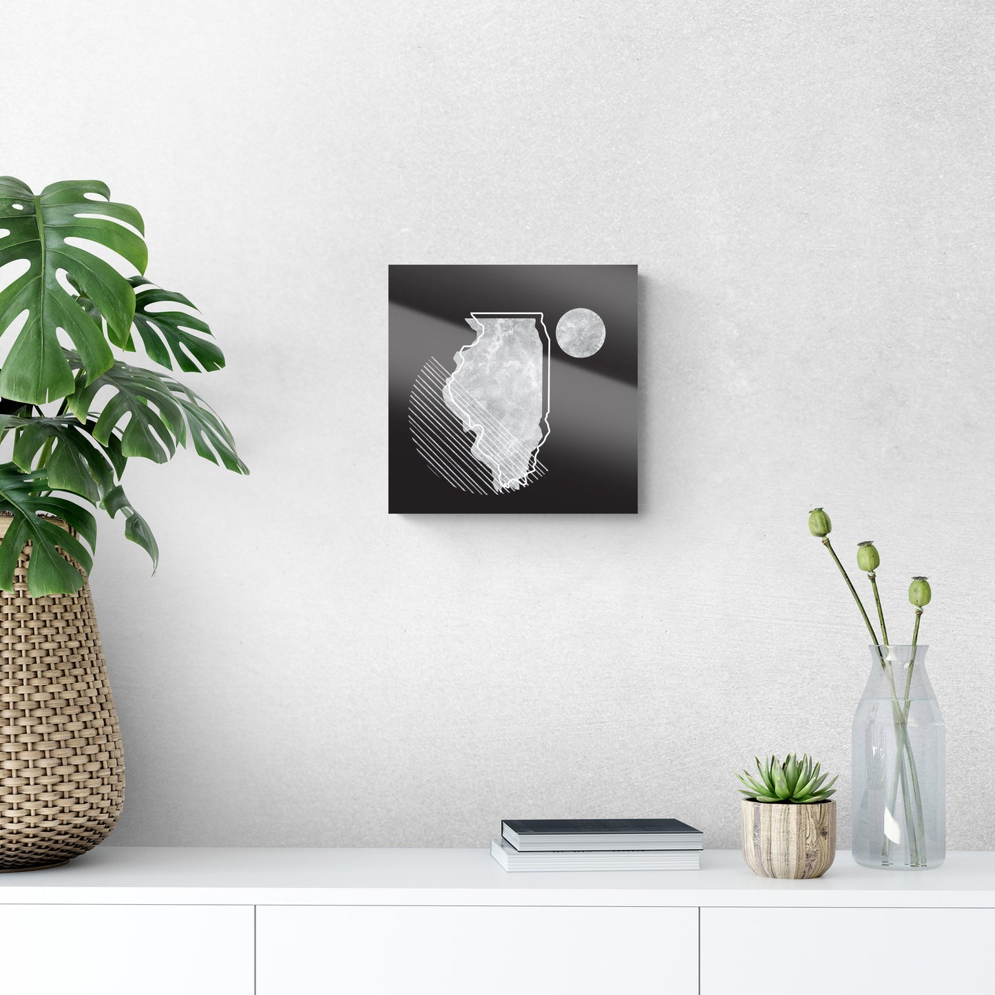 Black And White Geometric On Black Illinois| Hi-Def Glass Art | Eaches | Min 1