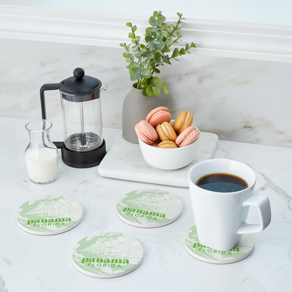 Bright Modern Green Map Florida Panama | Absorbent Coasters | Set of 4 | Min 2
