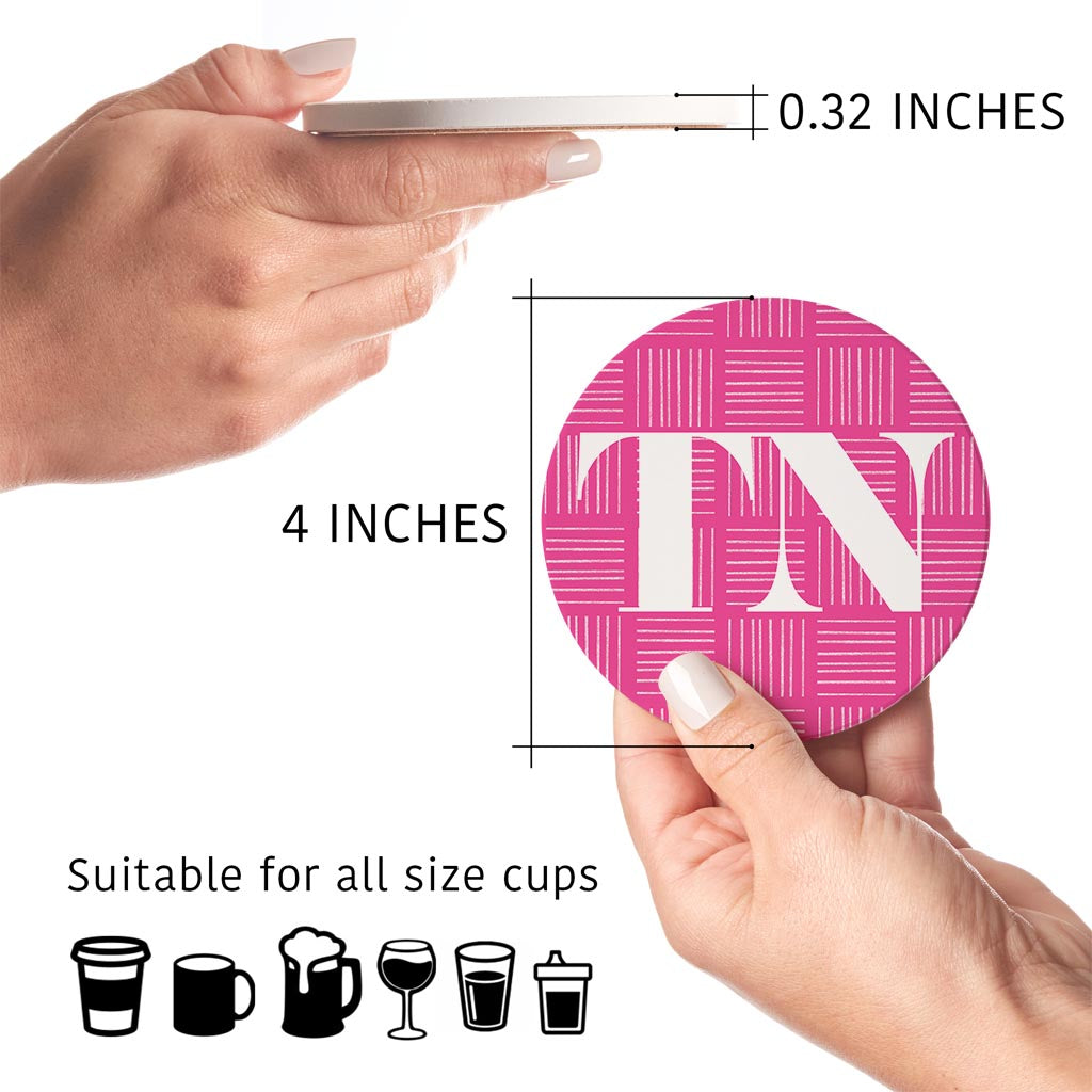 Bright Modern Abbreviated On Pink Tennessee | Absorbent Coasters | Set of 4 | Min 2