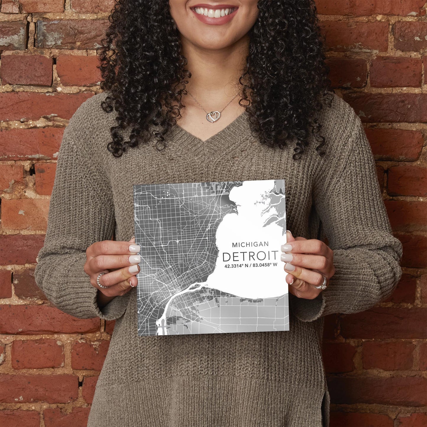 Grey Detroit Michigan Map & Coordinates | 8x8