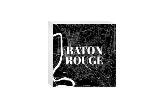Minimalistic Baton Rouge Black Map | Wood Block | Eaches | Min 4