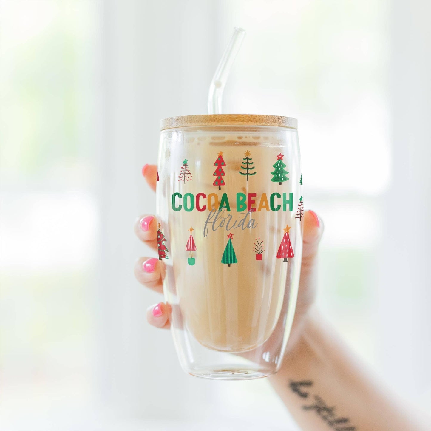 16oz Custom Insulated Glass Tumbler Christmas Trees