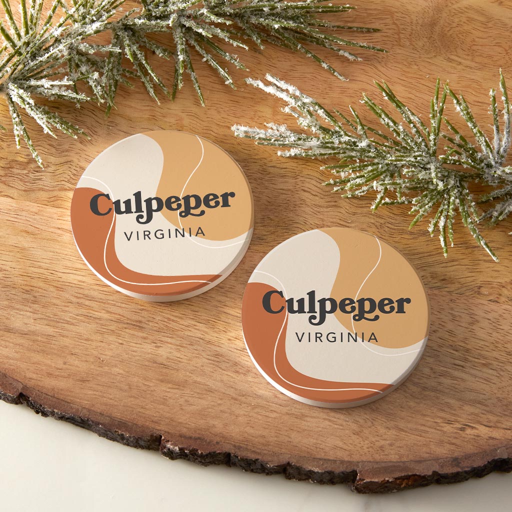 Vintage Groove Fluid Orange Virginia Culpeper | Absorbent Car Coasters | Set of 2 | Min 4