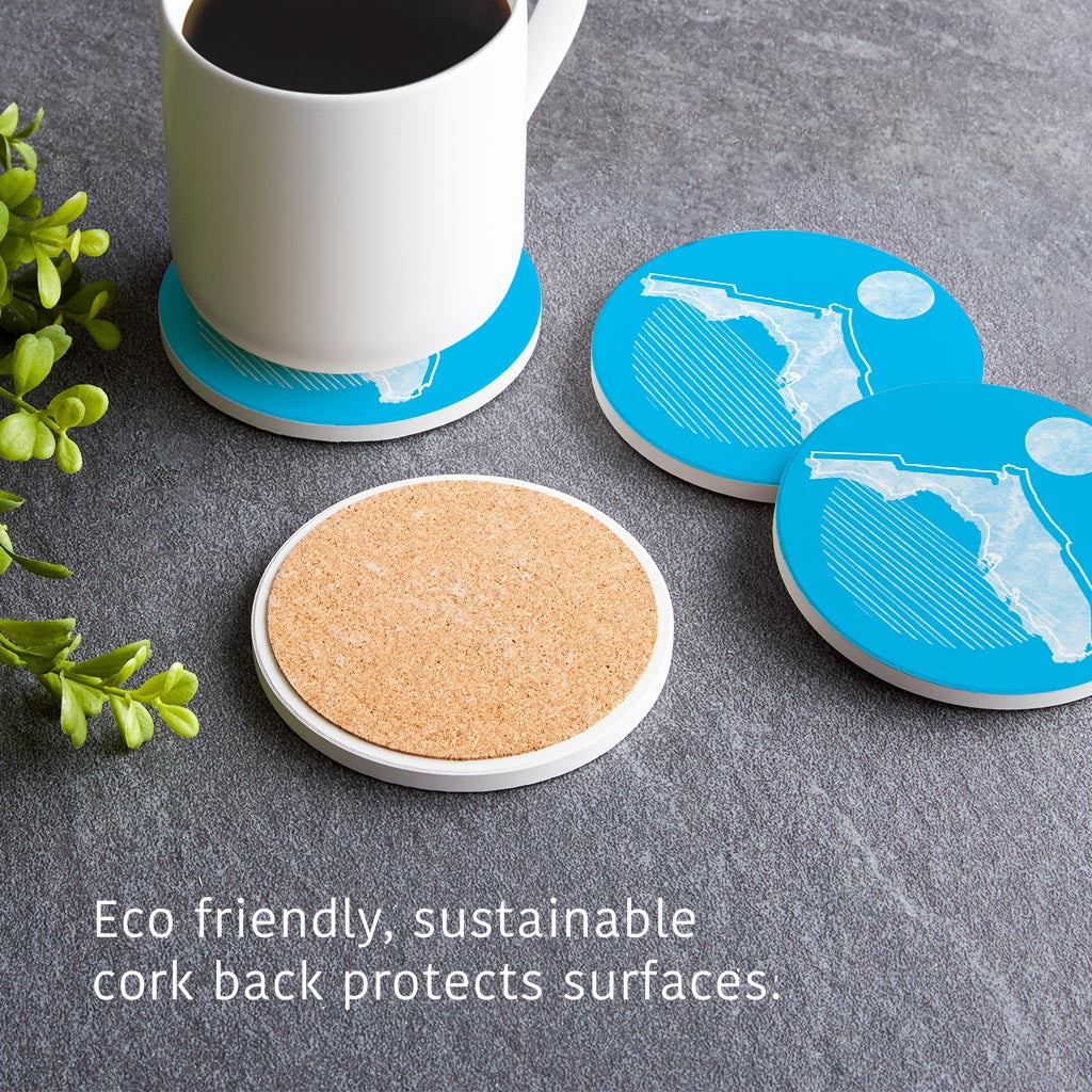 Bright Modern Geometric On Blue Florida | Absorbent Coasters | Set of 4 | Min 2