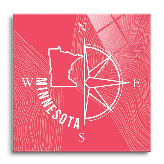 Boho Color Compass State On Pink Minnesota | Hi-Def Glass Art | Eaches | Min 1