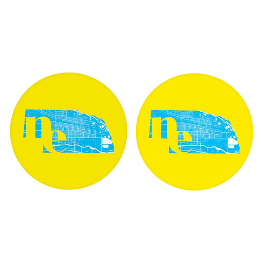 Bright Modern Abbreviated State Yellow Nebraska| Absorbent Car Coasters | Set of 2 | Min 4
