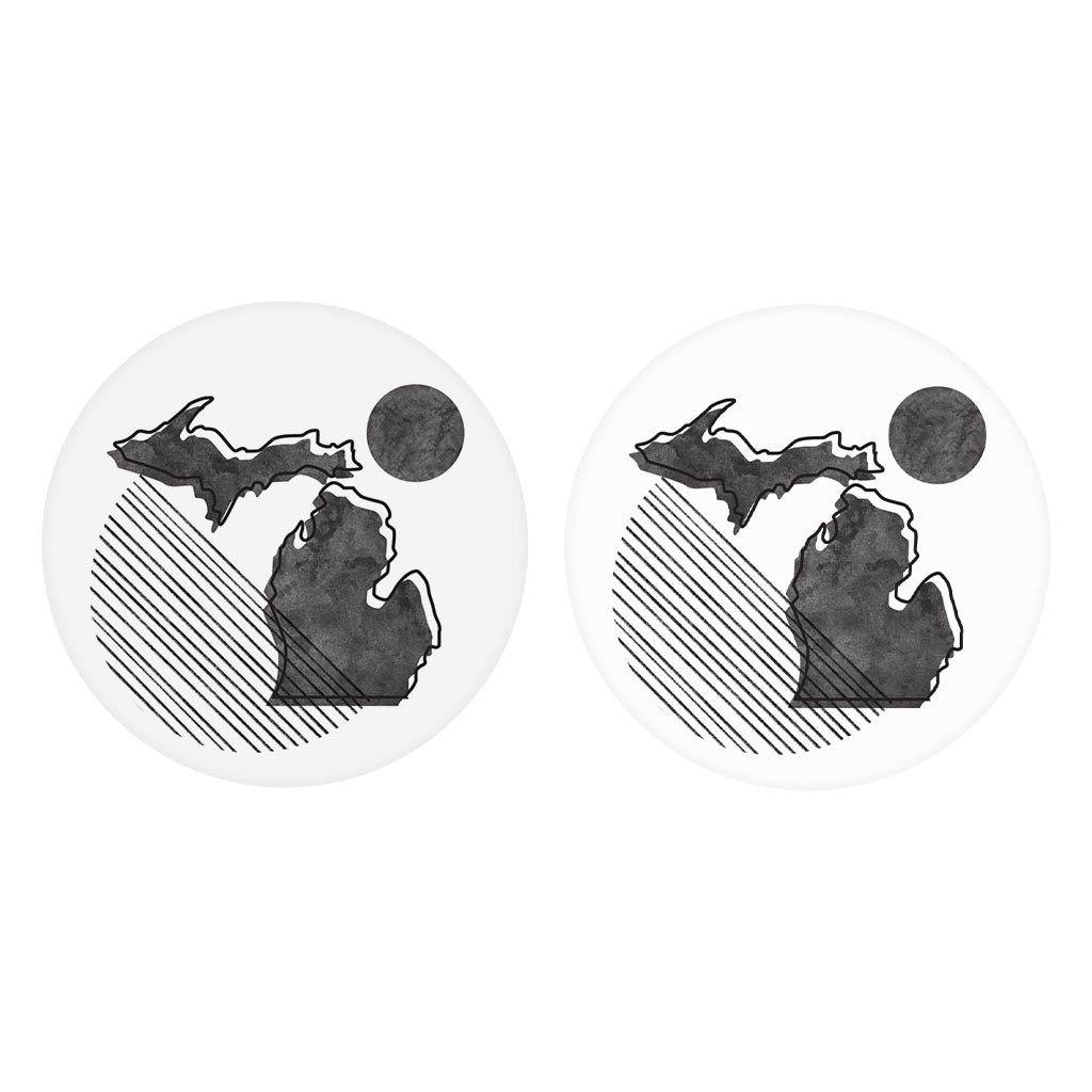 Black And White Geometric On White Michigan| Absorbent Car Coasters | Set of 2 | Min 4