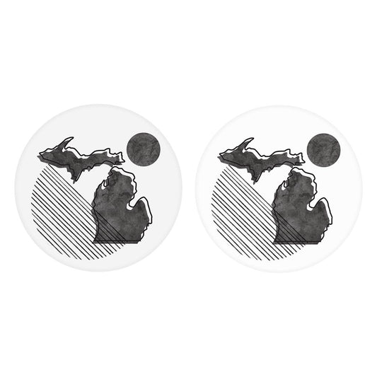 Black And White Geometric On White Michigan| Absorbent Car Coasters | Set of 2 | Min 4
