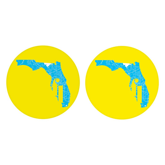 Bright Modern Abbreviated State Yellow Florida Tallahassee| Absorbent Car Coasters | Set of 2 | Min 4