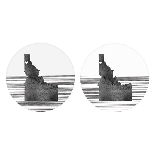 Minimalist B&W Idaho Coeur Dalene Heart Straight Lines | Absorbent Car Coasters | Set of 2 | Min 4