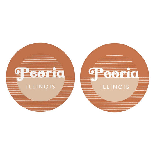 Vintage Groove Half Circle Lines Illinois Peoria| Absorbent Car Coasters | Set of 2 | Min 4