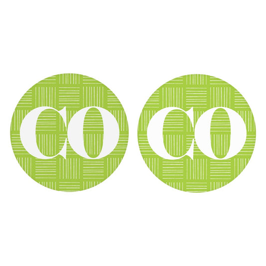 Bright Modern Abbreviated On Green Colorado| Absorbent Car Coasters | Set of 2 | Min 4