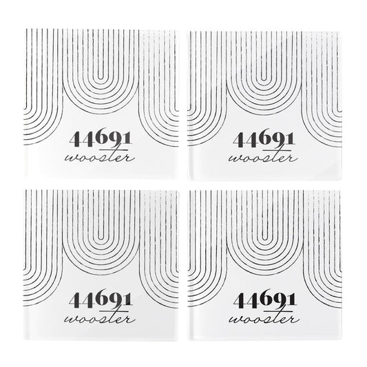 Black And White City Zip On White Ohio Wooster | Hi-Def Glass Coasters | Set of 4 | Min 2
