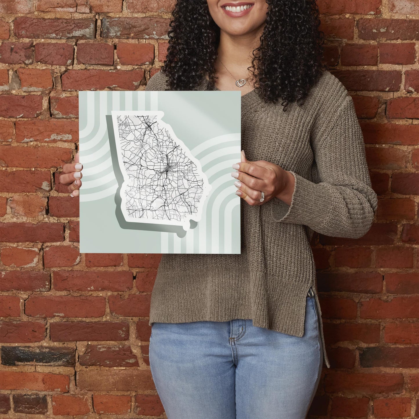 Vintage Groove Light Green Lines Map Georgia Atlanta | Hi-Def Glass Art | Eaches | Min 1